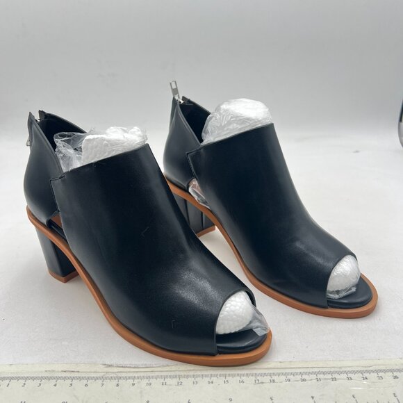 YDN Black Peep Toe Low Chunky Heels Back Zipper Sandal Ankle Boots Comfy Shoes - Picture 4 of 8